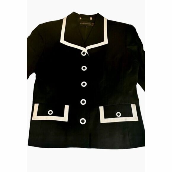 NWT Classiques Entier Vintage Blazer Black w/White Trim 100% Linen Size Med - Picture 2 of 9